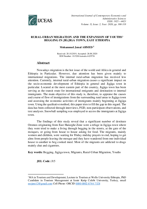 (PDF) Rural-Urban Migration and the Expansion of Youths’ Begging in ...