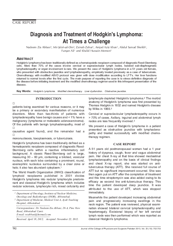 (PDF) Diagnosis and treatment of Hodgkin's lymphoma: at times a challenge