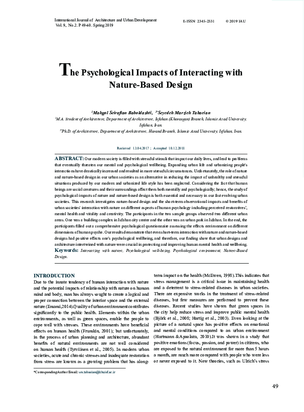 (PDF) The Psychological Impacts of Interacting with Nature-Based Design