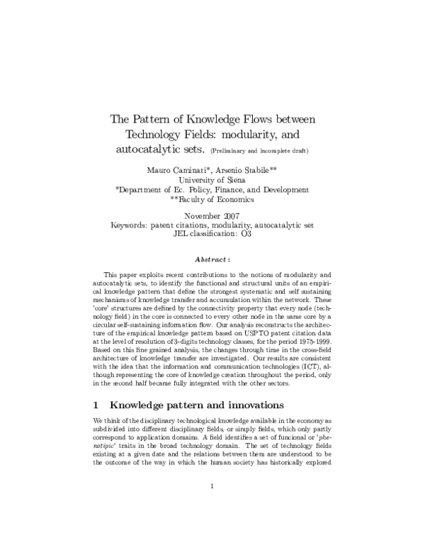 (PDF) The Pattern of Knowledge Flows Between Technology Fields