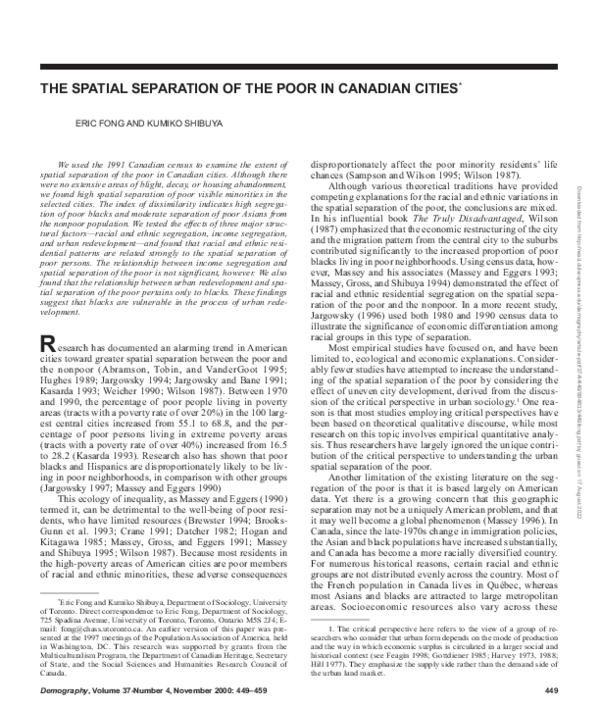 (PDF) The Spatial Separation of the Poor in Canadian Cities