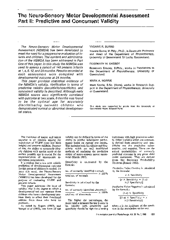 (PDF) The Neuro-Sensory Motor Developmental Assessment Part II ...