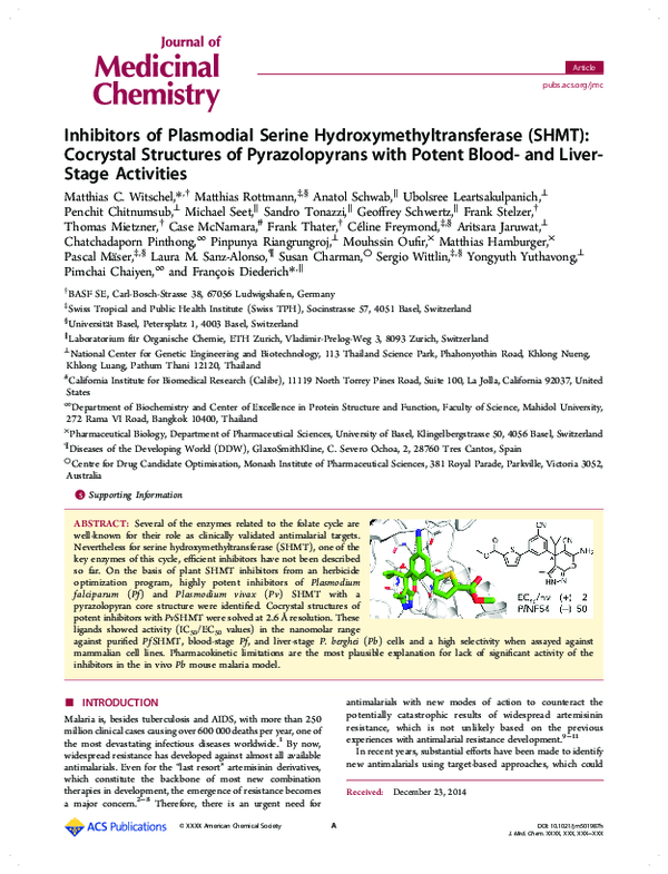 (PDF) Inhibitors of Plasmodial Serine Hydroxymethyltransferase (SHMT ...