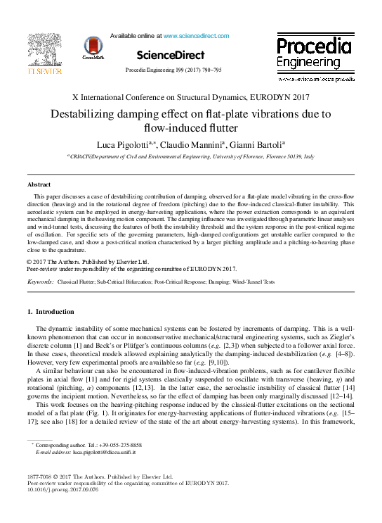 Pdf Destabilizing Damping Effect On Flat Plate Vibrations Due To Flow