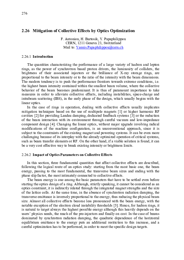 (PDF) Mitigation of Collective Effects by Optics Optimization