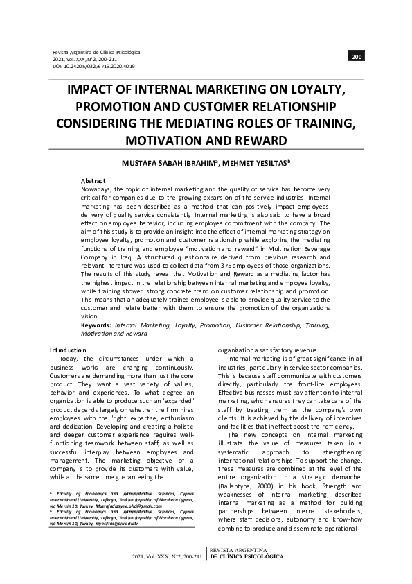 (PDF) Impact of Internal Marketing on Loyalty, Promotion and Customer ...