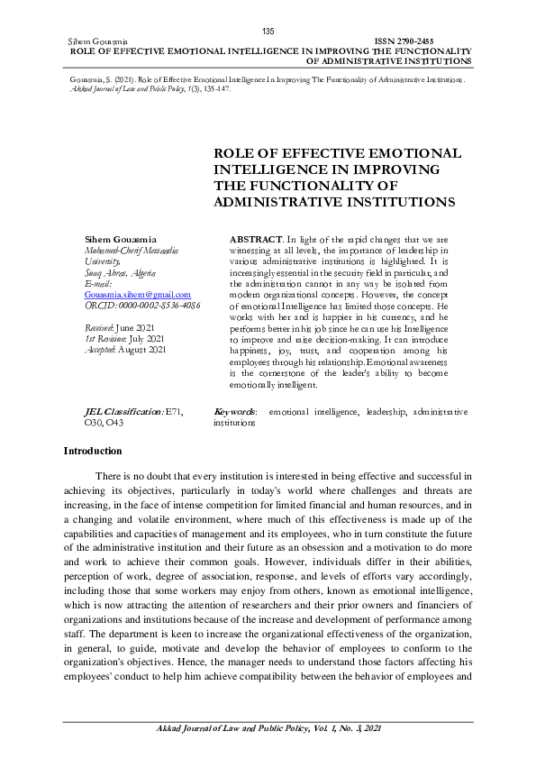 (PDF) Role of Effective Emotional Intelligence In Improving The ...
