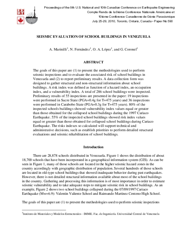 (PDF) Seismic evaluation of school buildings in Venezuela