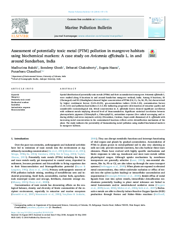 (PDF) Assessment of potentially toxic metal (PTM) pollution in mangrove ...