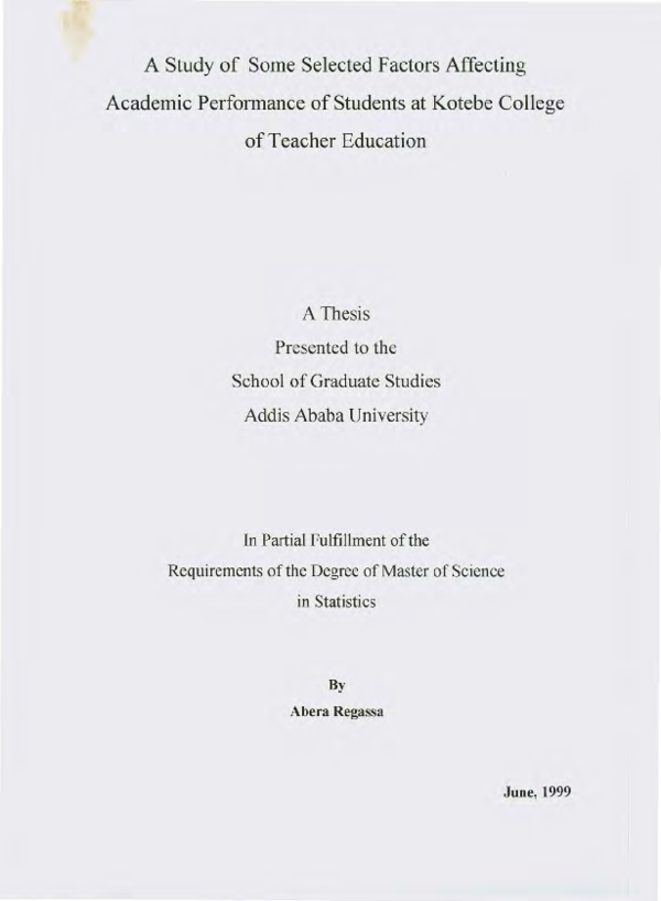 (PDF) A study of some selected factors affecting academic performance ...