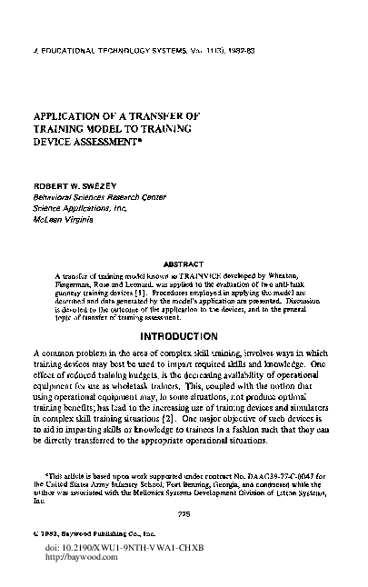 (PDF) Application of a Transfer of Training Model to Training Device ...