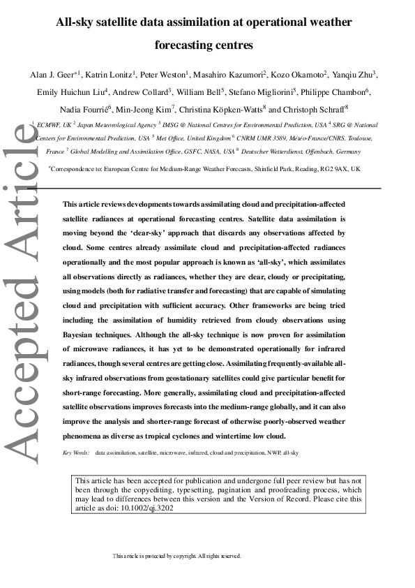 (PDF) All‐sky satellite data assimilation at operational weather ...
