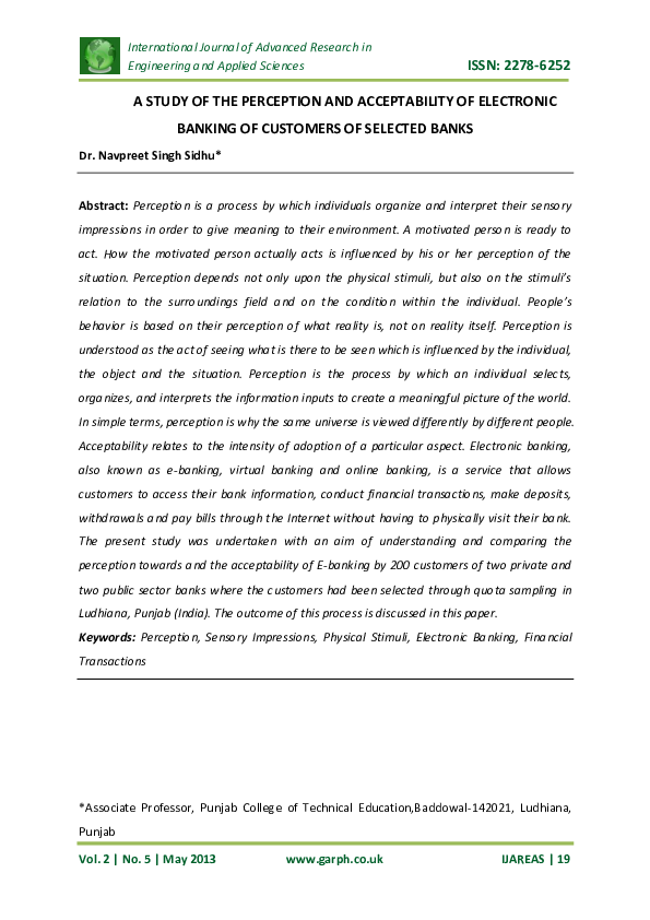 (PDF) A Study of the Perception and Acceptability of Electronic Banking ...