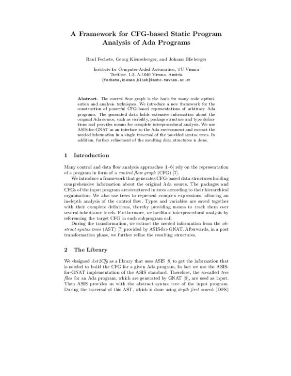 (PDF) A Framework for CFG-Based Static Program Analysis of Ada Programs