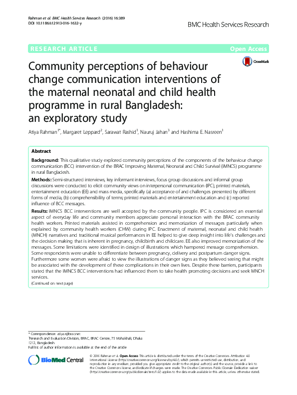 (PDF) Community perceptions of behaviour change communication ...