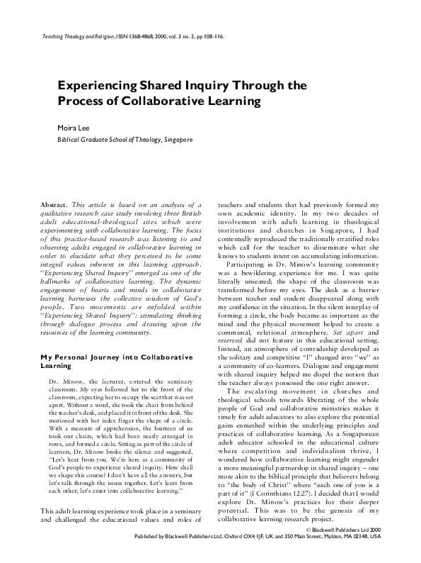 (PDF) Experiencing Shared Inquiry Through the Process of Collaborative ...