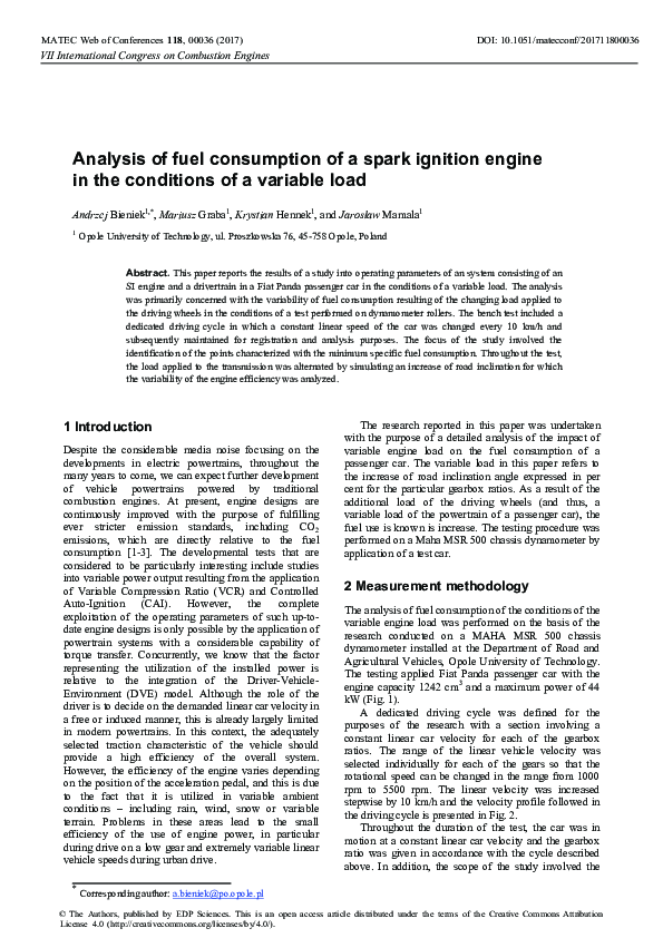 (PDF) Analysis of fuel consumption of a spark ignition engine in the ...