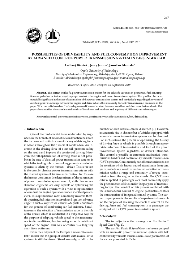 (PDF) Possibilities of Driveability and Fuel Consumption Improvement by ...
