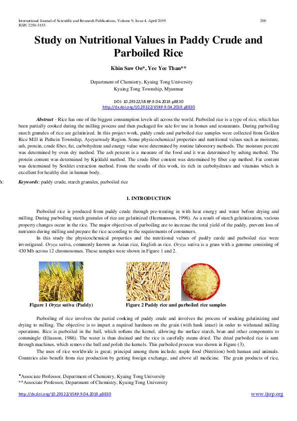 (PDF) Study on Nutritional Values in Paddy Crude and Parboiled Rice