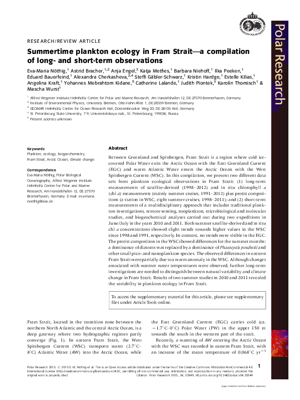 (PDF) Summertime plankton ecology in Fram Strait—a compilation of long ...