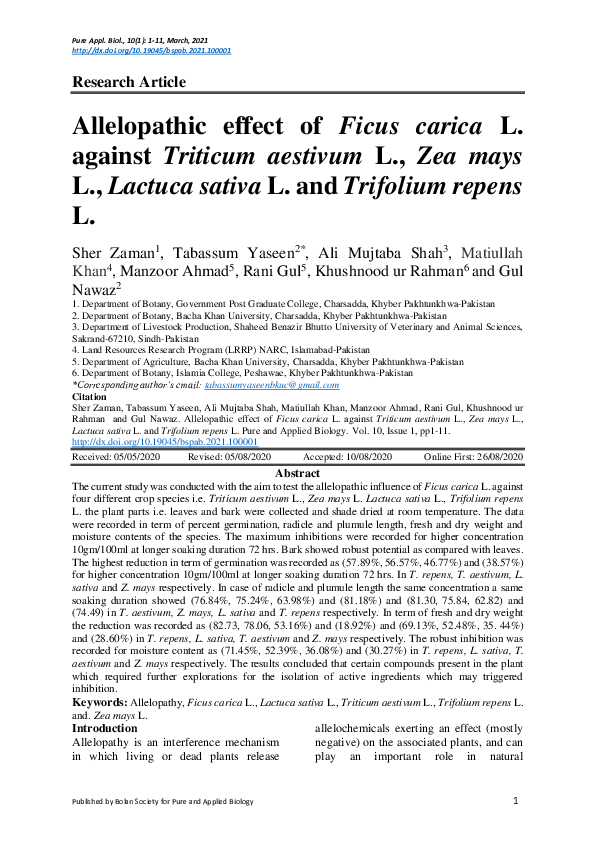 (PDF) Allopathic effect of Ficus carica L. against Triticum aestivum L ...