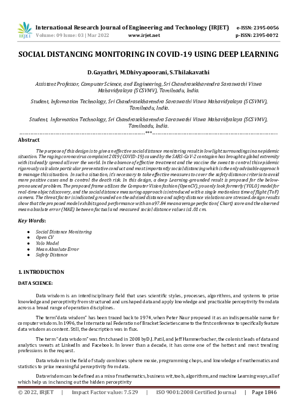 (PDF) SOCIAL DISTANCING MONITORING IN COVID-19 USING DEEP LEARNING