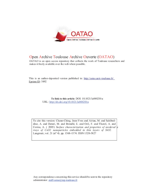 (PDF) Surface Characterization and Properties of Ordered Arrays of CeO ...
