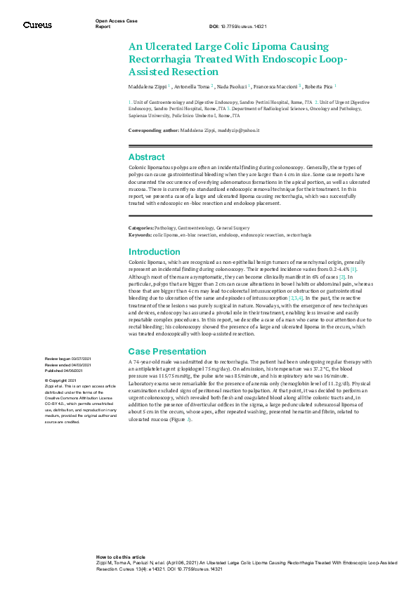 (PDF) An Ulcerated Large Colic Lipoma Causing Rectorrhagia Treated With