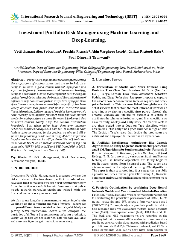 (PDF) Investment Portfolio Risk Manager using Machine Learning and Deep ...
