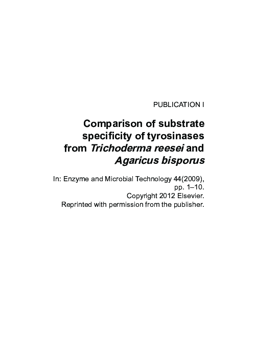 (PDF) Comparison of substrate specificity of tyrosinases from ...