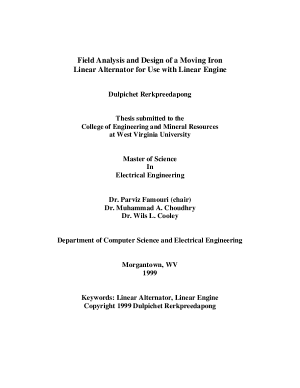 (PDF) Field analysis and design of a moving iron linear alternator for ...