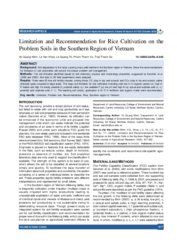(PDF) Limitation and Recommendation for Rice Cultivation on the Problem ...