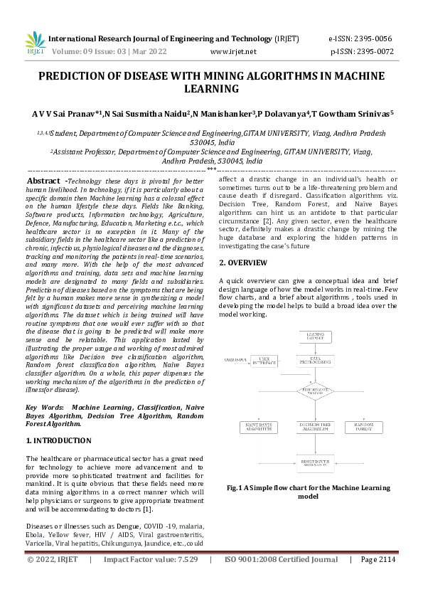 (PDF) PREDICTION OF DISEASE WITH MINING ALGORITHMS IN MACHINE LEARNING
