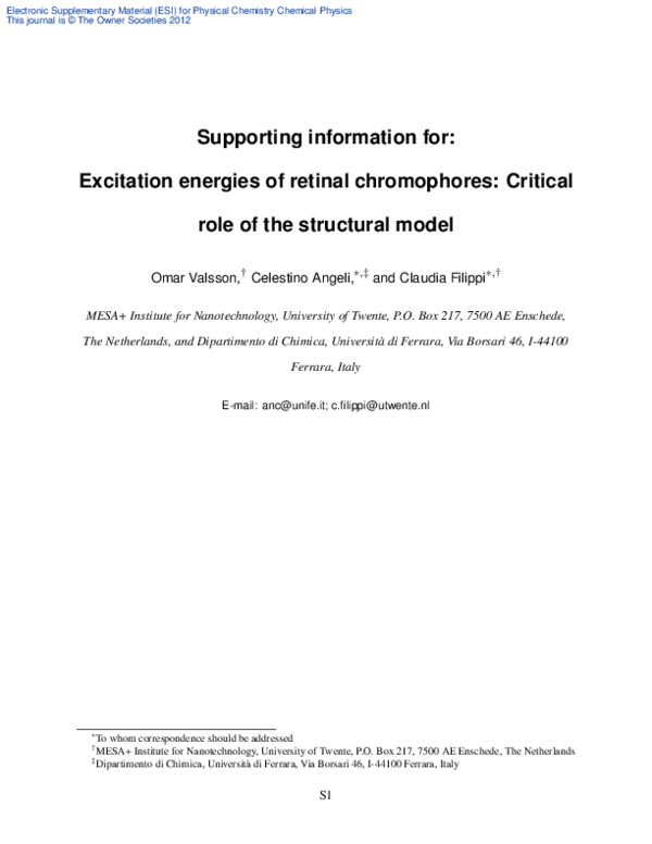 (PDF) Excitation energies of retinal chromophores: critical role of the ...