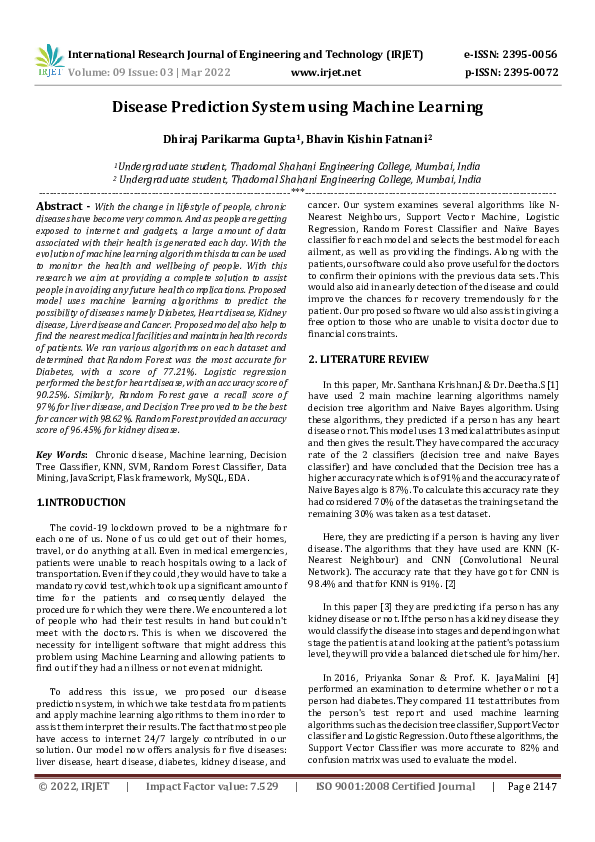 (PDF) Disease Prediction System using Machine Learning