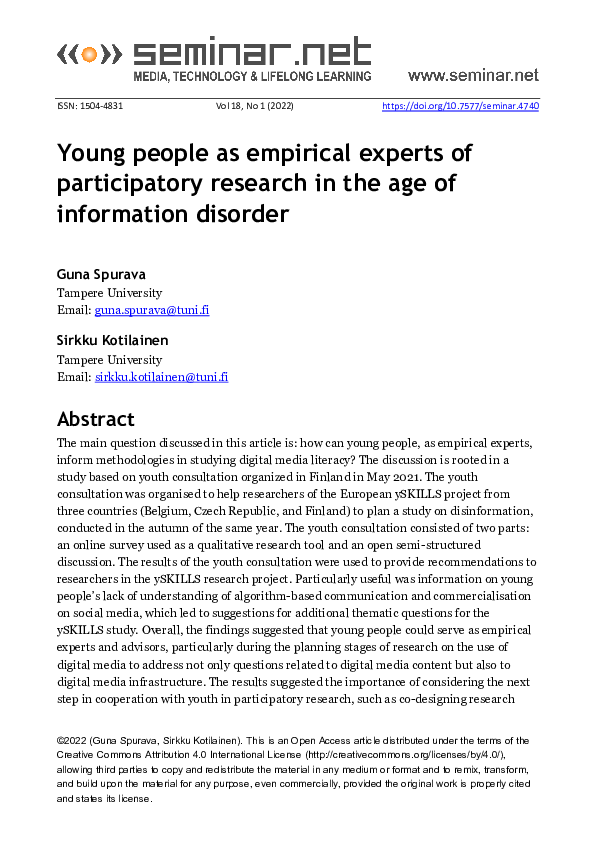(PDF) Young People as Empirical Experts of Participatory Research in ...