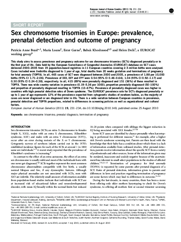 (PDF) Sex chromosome trisomies in Europe: prevalence, prenatal ...