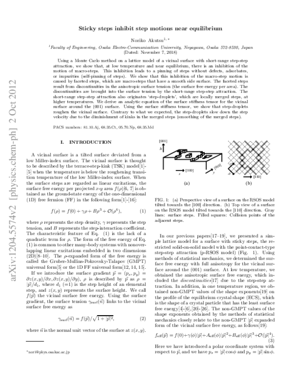 (PDF) Sticky steps inhibit step motions near equilibrium
