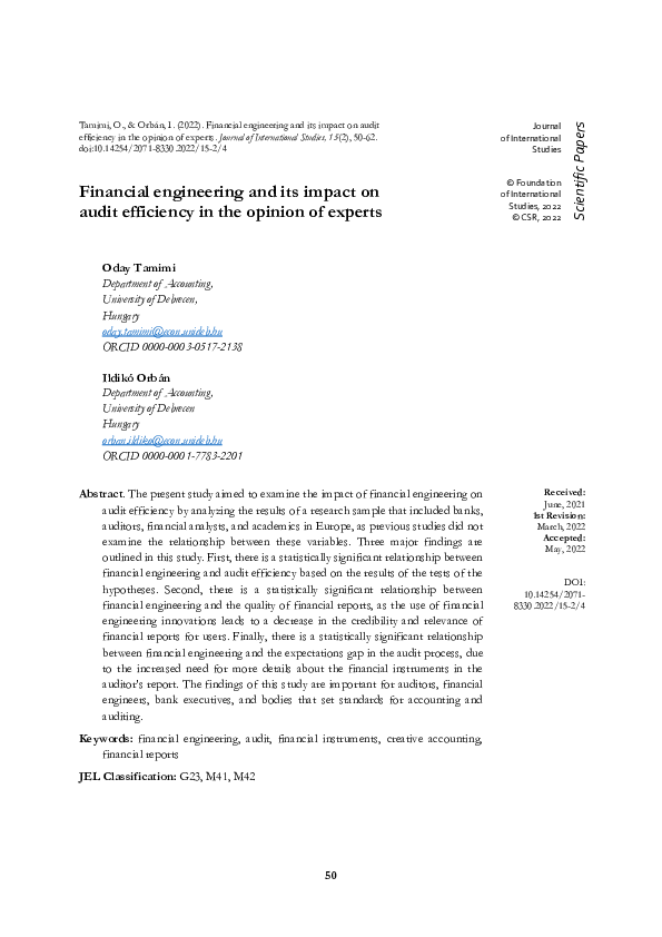 (PDF) Financial engineering and its impact on audit efficiency in the ...