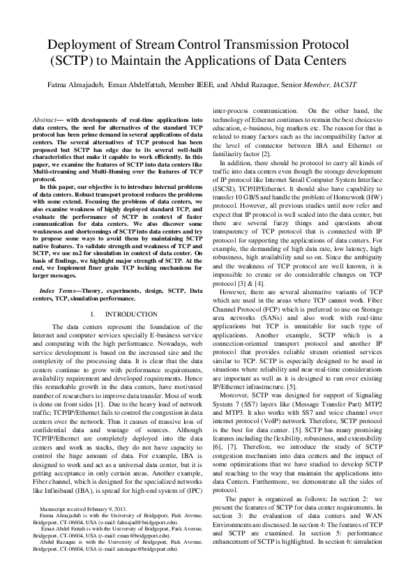 (PDF) Deployment of Stream Control Transmission Protocol (SCTP) to ...