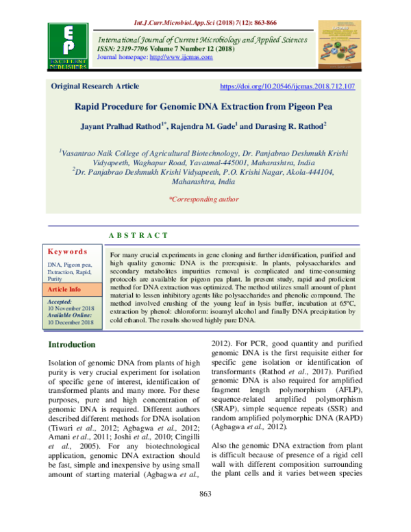 (PDF) Rapid Procedure for Genomic DNA Extraction from Pigeon Pea