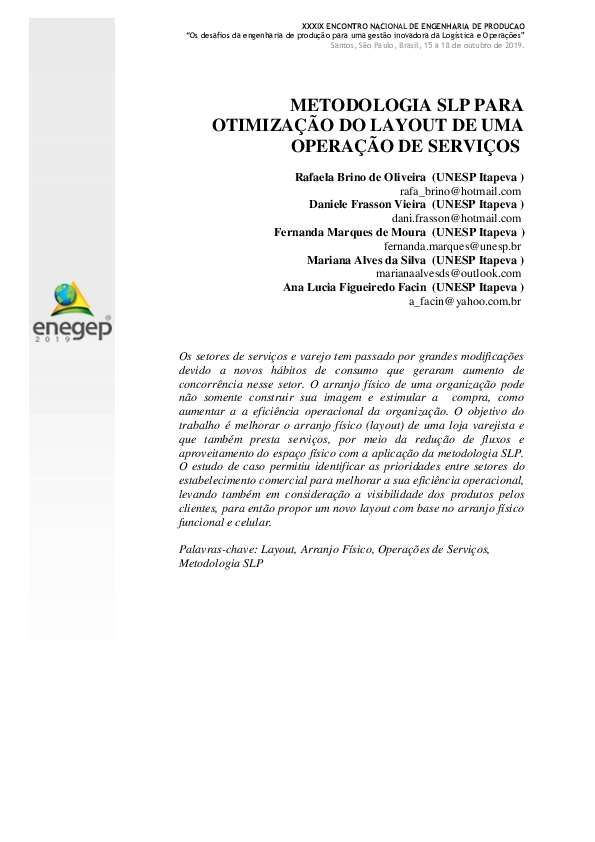 (PDF) Metodologia SLP para otimização do layout de uma operação de serviços