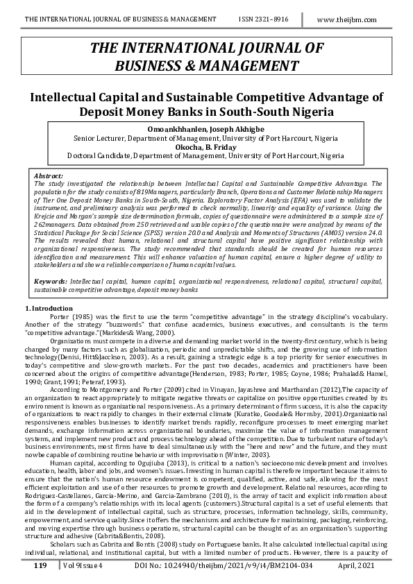 (PDF) Intellectual Capital and Sustainable Competitive Advantage of ...