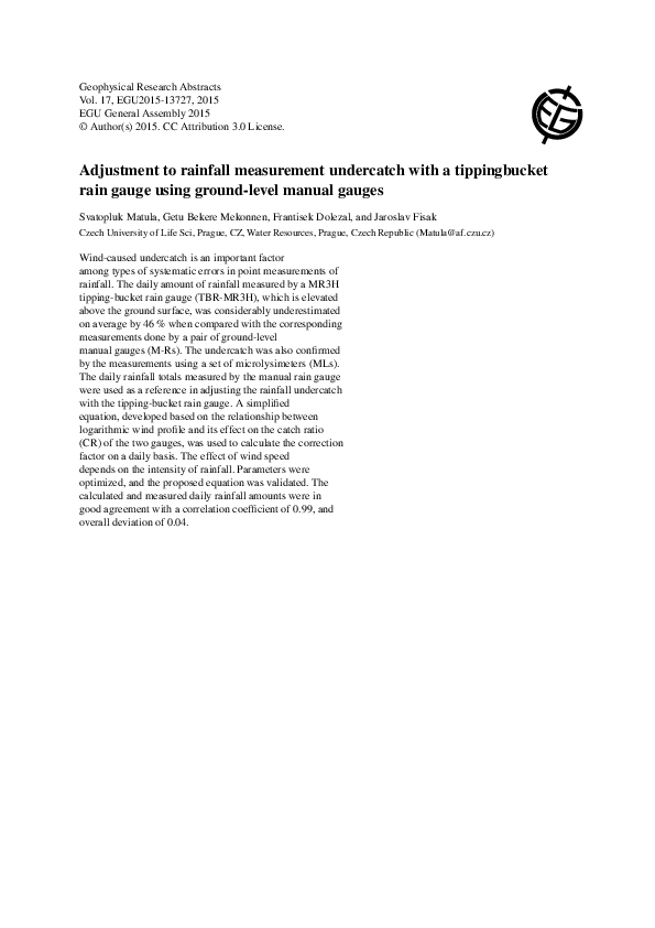 (PDF) Adjustment to rainfall measurement undercatch with a tipping