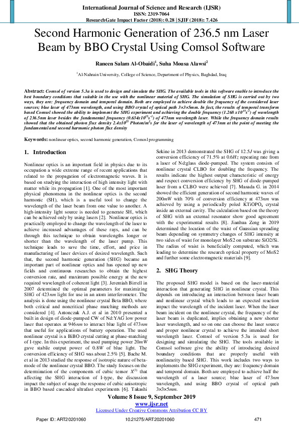 (PDF) Second Harmonic Generation of 236.5 nm Laser Beam by BBO Crystal ...