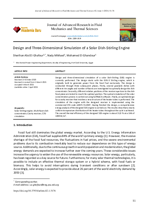 (PDF) Design and Three-Dimensional Simulation of a Solar Dish-Stirling ...
