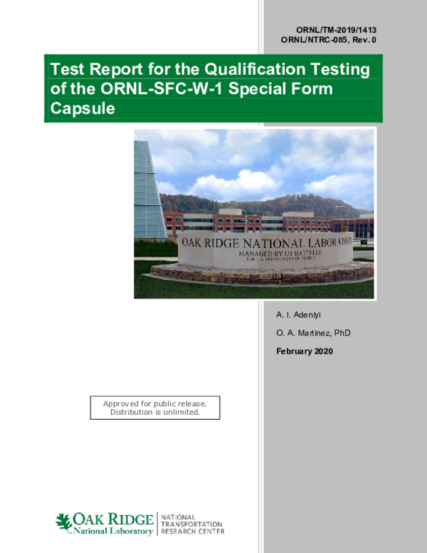 (PDF) Test Report for the Qualification Testing of the ORNLSFCW1
