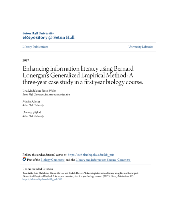 (PDF) Enhancing Information Literacy Using Bernard Lonergan's ...