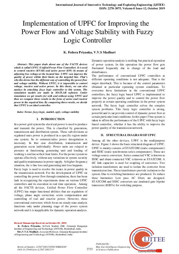 (PDF) Implementation of UPFC for Improving the Power Flow and Voltage ...