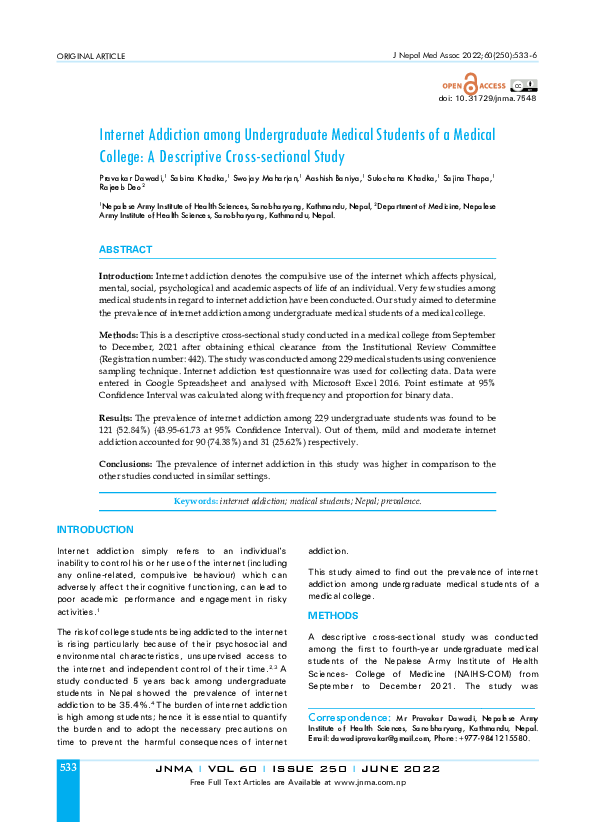 (PDF) Internet Addiction among Undergraduate Medical Students of a ...